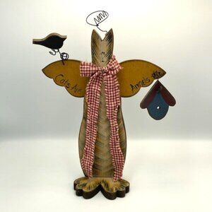 Vtg Old Homestead Inc Wood Cats Are Angels Figure Hand Painted Farmhouse